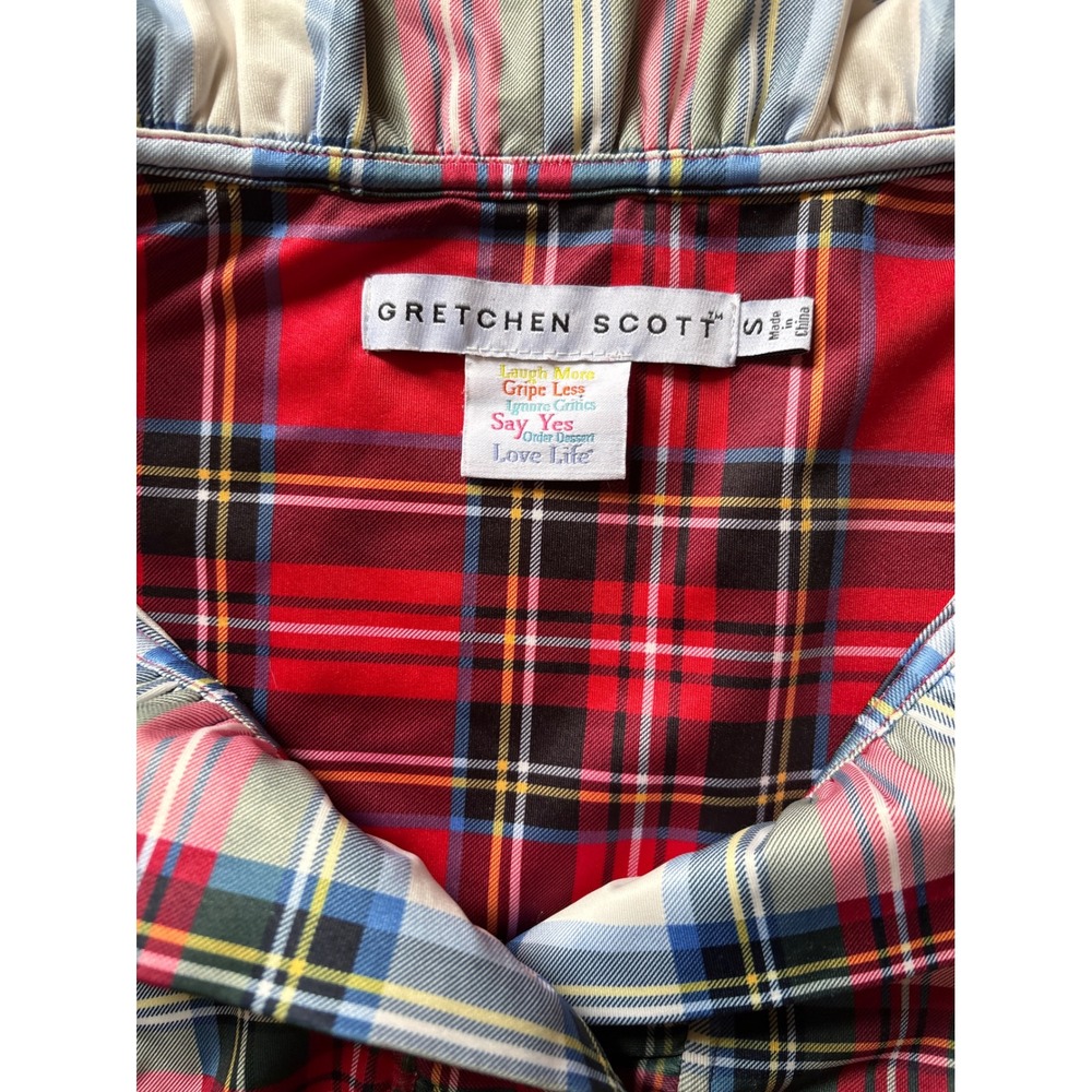 Gretchen Scott Plaid Shift Dress Red White Blue Ruffle Collar‎ Preppy Size S - Picture 3 of 8
